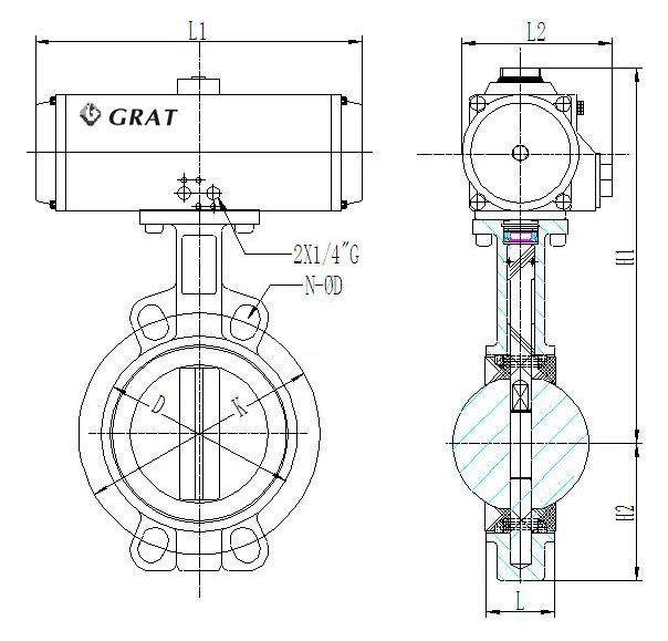 Dn100 4 Inch Single Acting Pneumatic UPVC Water Flow Control Butterfly Valve