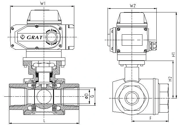 فولاد ضد زنگ Dn15 مینی الکتریک اکتواتور 3 راه شیر توپ برای تصفیه آب 1