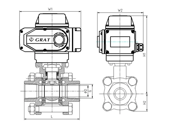DIN Pn64 Butt Welding Straight Through Type Electric Ball Valve با استفاده از نوع الکتریکی شیر توپ 0